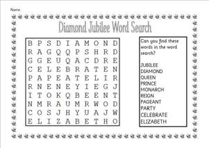 Diamond Jubilee Wordsearch, festivals, teaching and topic resources for EYFS, KS1, KS2, SEN and IPC, worksheets, teaching resources, teaching activities